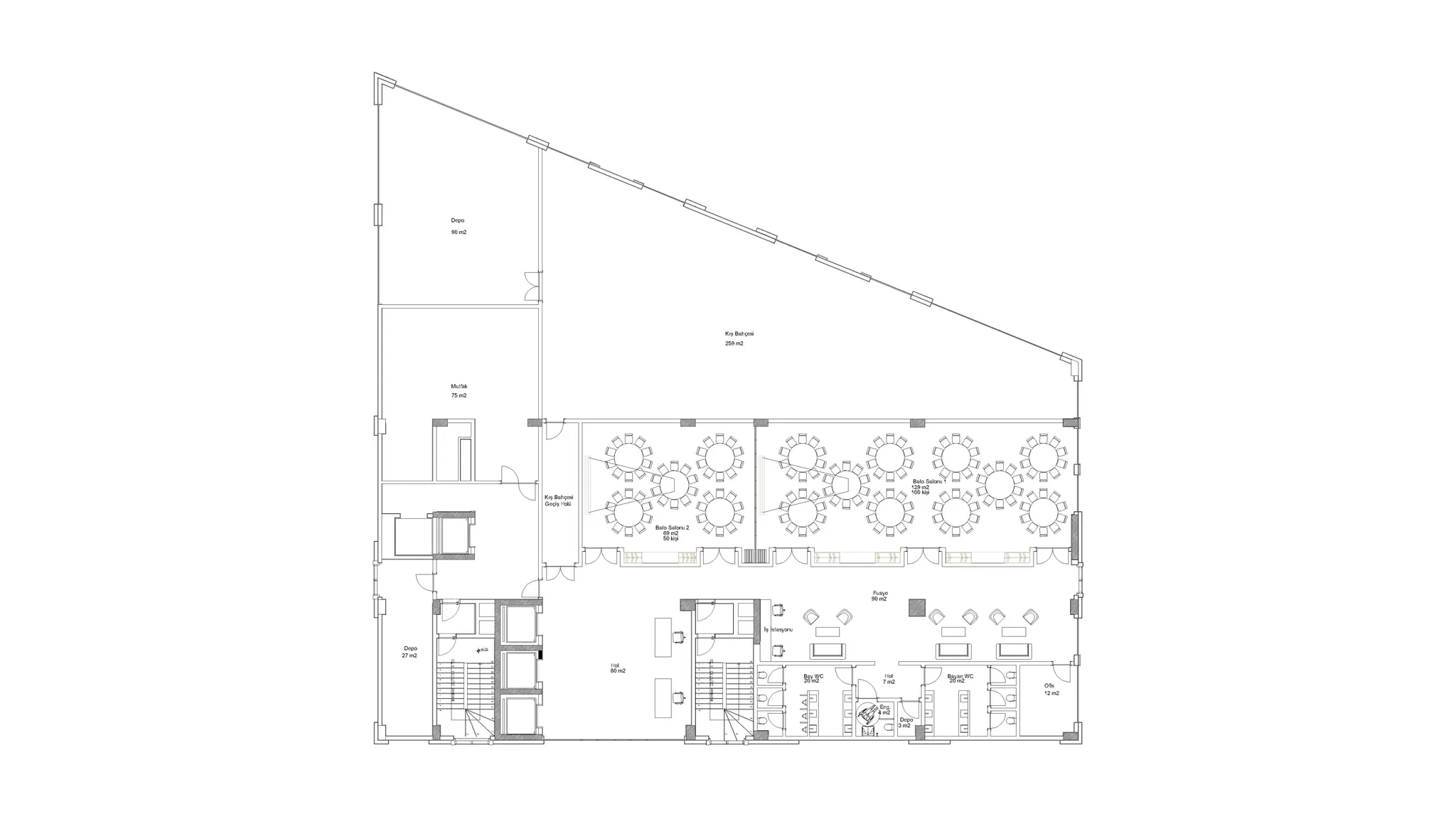 The project the architectural team prepared for the ballroom and its foyer