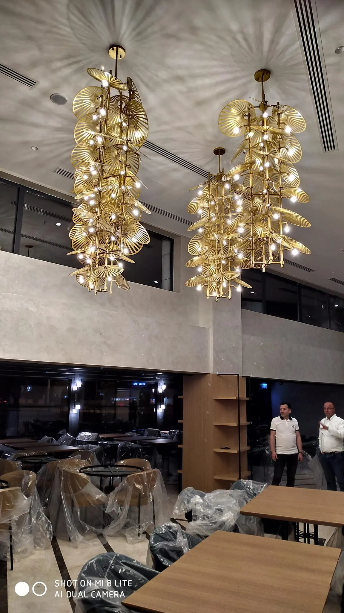 Restaurant chandeliers hung