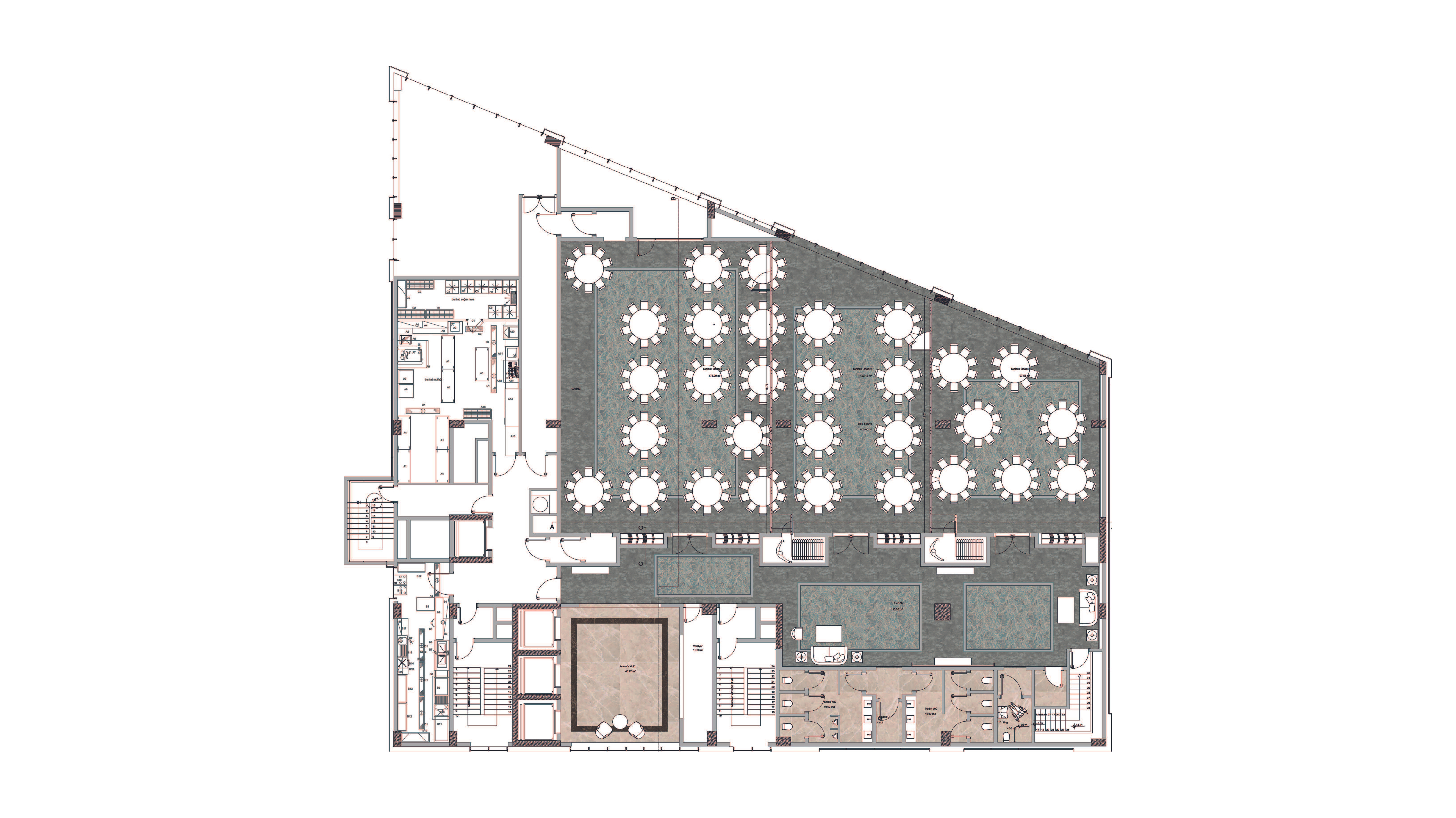 The regulation-compliant project we developed for the ballroom and foyer area