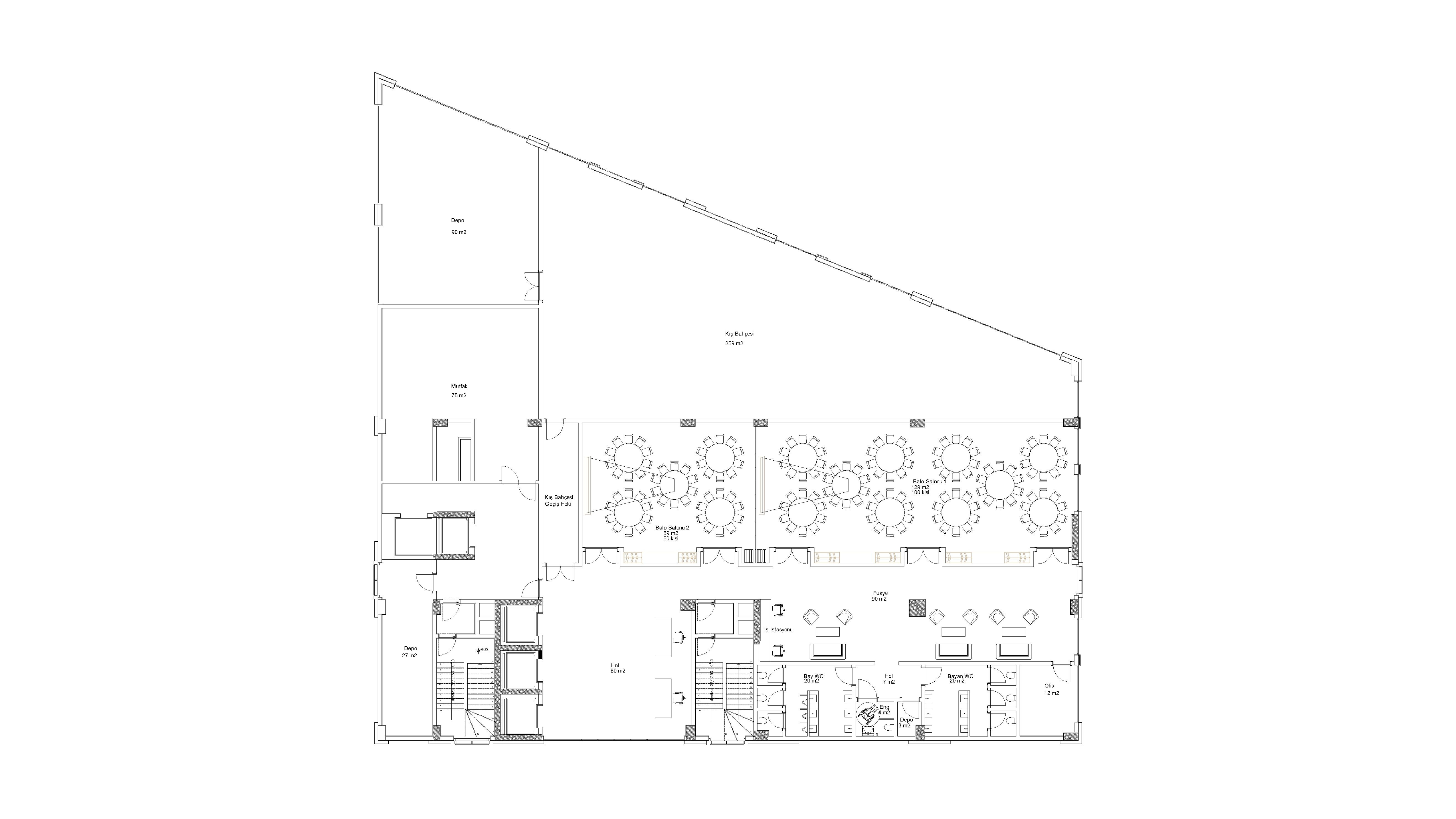 The project the architectural team prepared for the ballroom and its foyer
