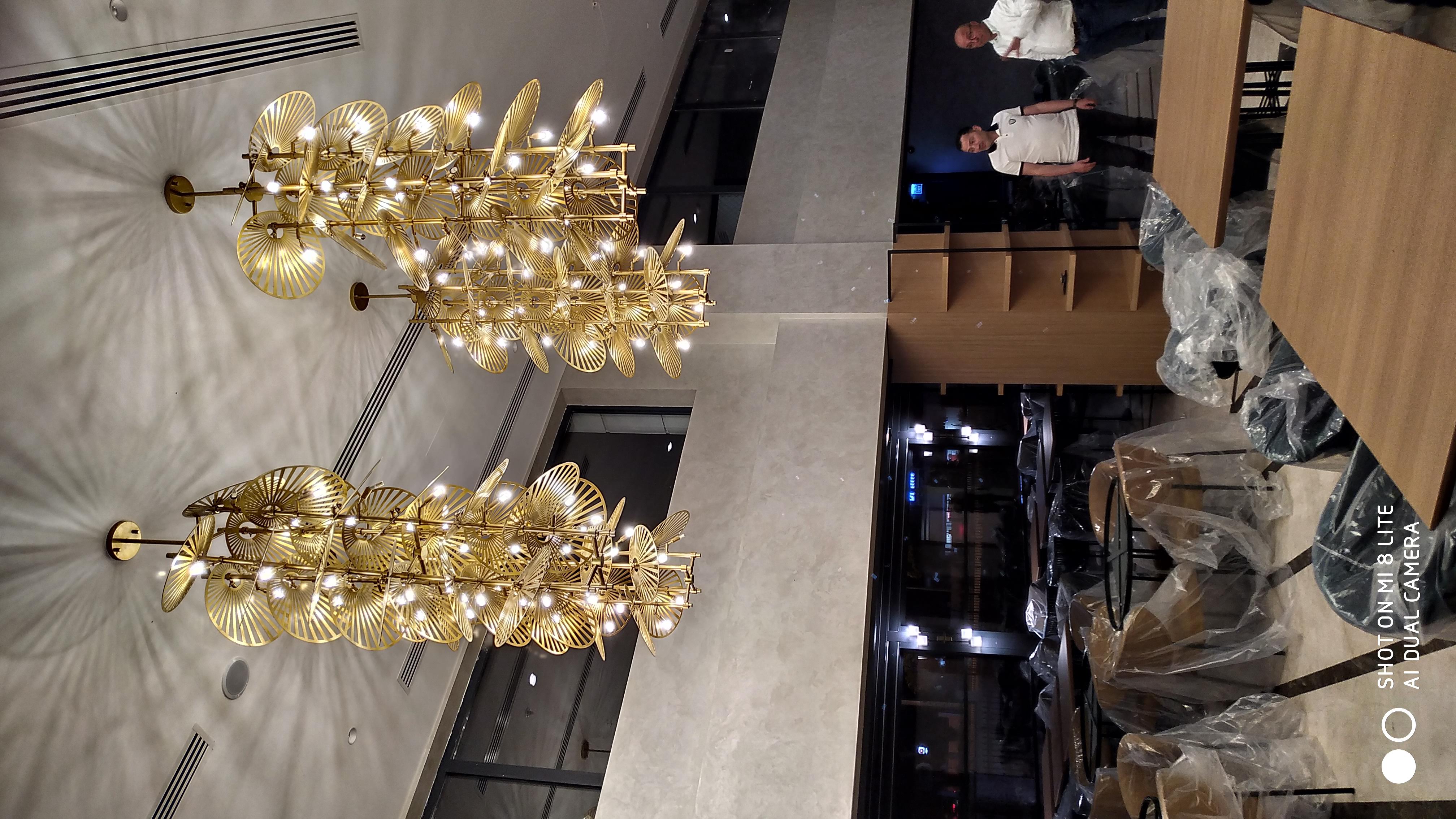 Restaurant chandeliers hung