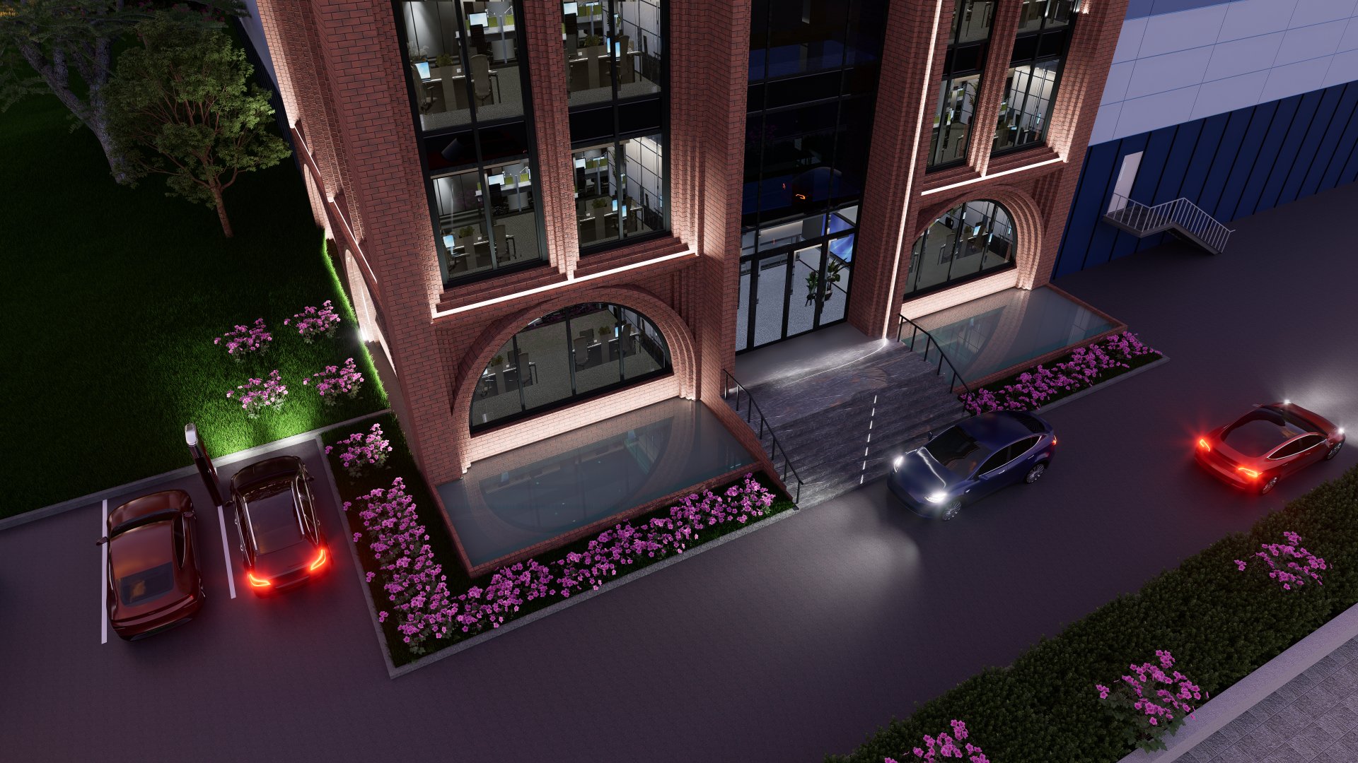 Koç Otomotiv idari bina Konsept 1 cephe render, genel görünüm
